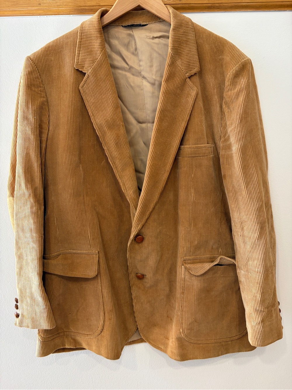 Vintage Garrison Park 100% Cotton Camel Corduroy Blazer w Leather Buttons - 46L